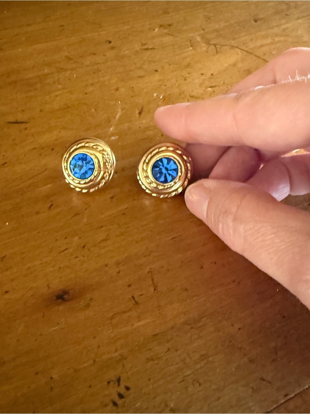 90’s Gold-Tone Earrings with Blue Crystal Center